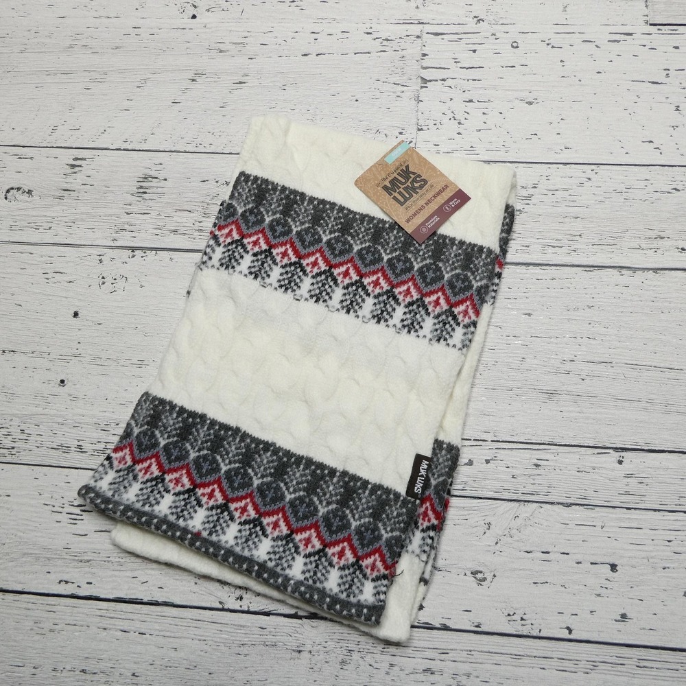 Muk Luks Scarf Womens One‎ Size White Harvest Wheat Fair Isle Cowl 3300018-102